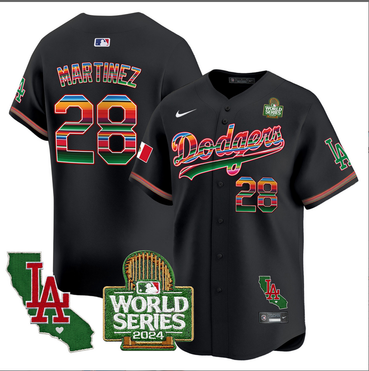 Men MLB Mexico Los Angeles Dodgers #28 Martinez  black 2024 World Series Champions Patch Jersey 2024110 style 2->los angeles dodgers->MLB Jersey